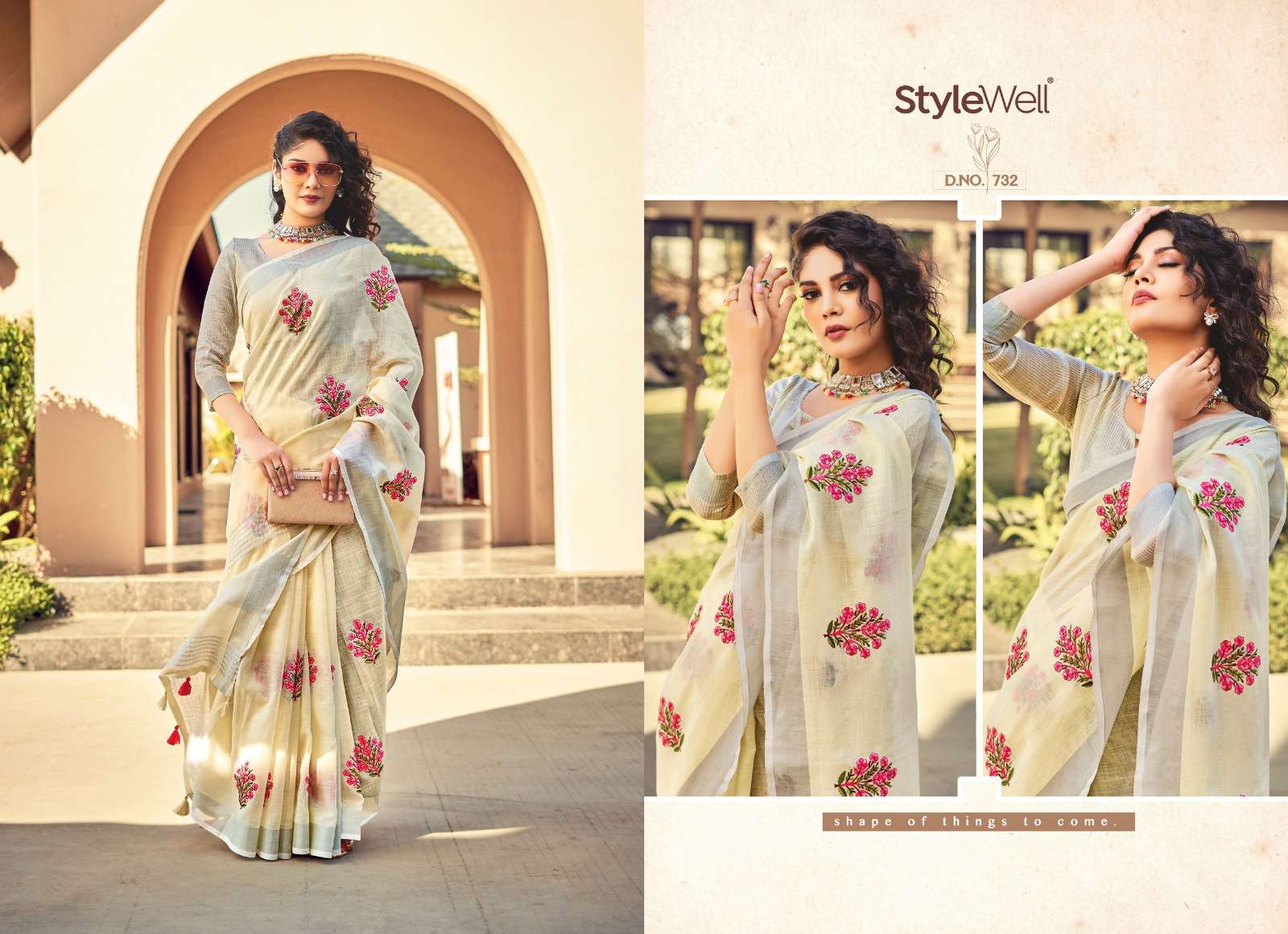 Kavya Vol-4 By Stylewell 731 To 738 Series Indian Traditional Wear Collection Beautiful Stylish Fancy Colorful Party Wear & Occasional Wear Linen Sarees At Wholesale Price
