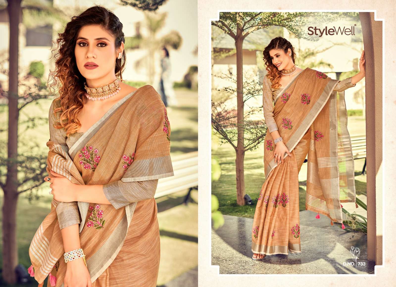 Kavya Vol-4 By Stylewell 731 To 738 Series Indian Traditional Wear Collection Beautiful Stylish Fancy Colorful Party Wear & Occasional Wear Linen Sarees At Wholesale Price