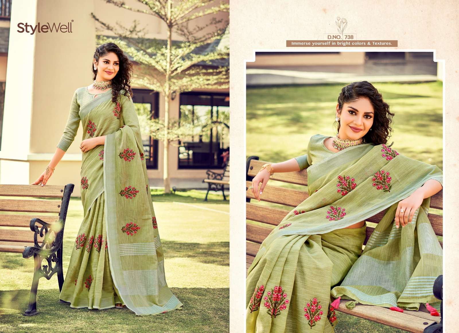 Kavya Vol-4 By Stylewell 731 To 738 Series Indian Traditional Wear Collection Beautiful Stylish Fancy Colorful Party Wear & Occasional Wear Linen Sarees At Wholesale Price