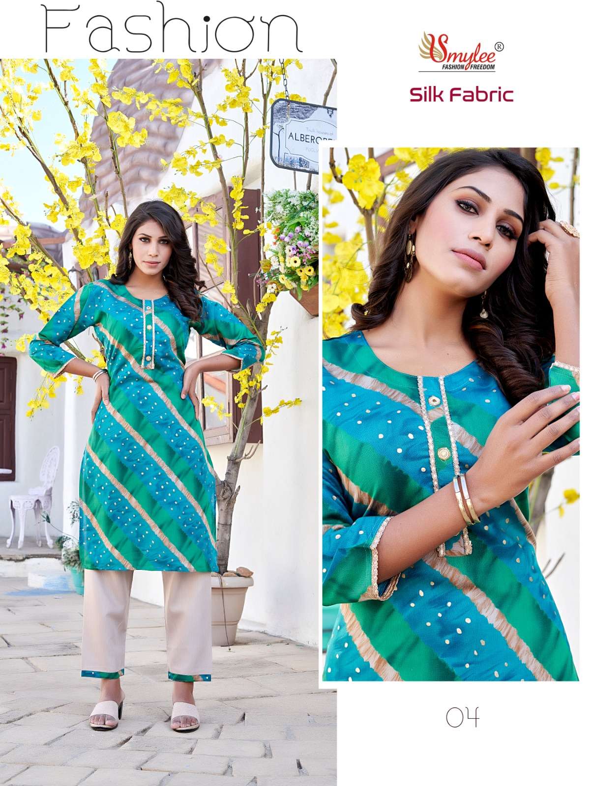 Silk Fabric By Smylee 01 To 08 Series Beautiful Stylish Fancy Colorful Casual Wear & Ethnic Wear Modal Silk Kurtis With Bottoms At Wholesale Price