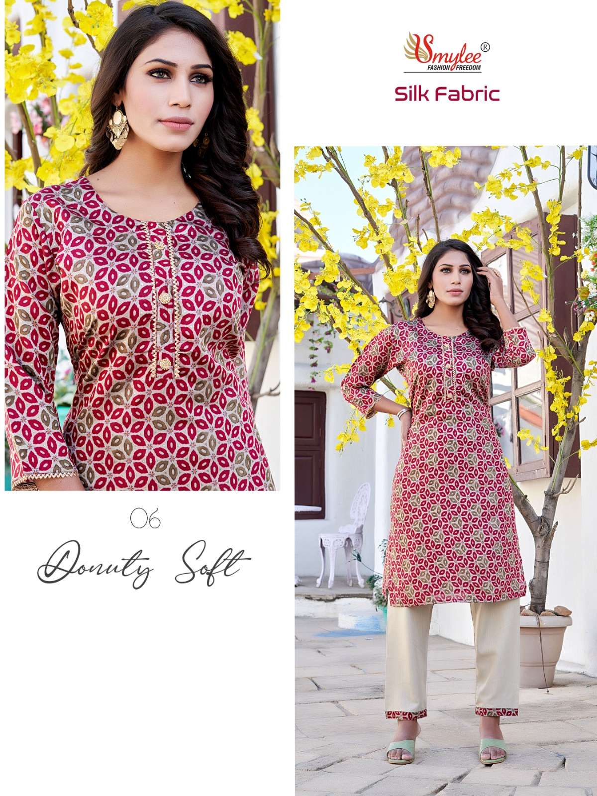 Silk Fabric By Smylee 01 To 08 Series Beautiful Stylish Fancy Colorful Casual Wear & Ethnic Wear Modal Silk Kurtis With Bottoms At Wholesale Price