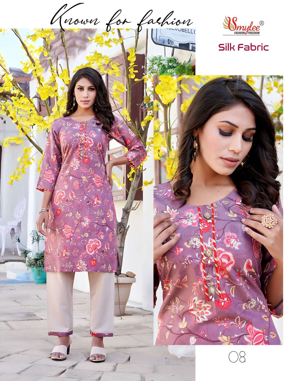 Silk Fabric By Smylee 01 To 08 Series Beautiful Stylish Fancy Colorful Casual Wear & Ethnic Wear Modal Silk Kurtis With Bottoms At Wholesale Price