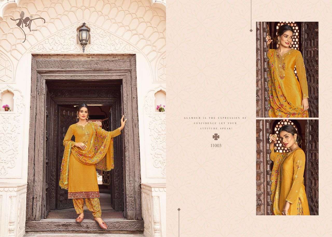 Cherry Silk Vol-1 By Radha Trendz 11001 To 11005 Series Beautiful Sharara Suits Colorful Stylish Fancy Casual Wear & Ethnic Wear Crepe Embroidered Dresses At Wholesale Price