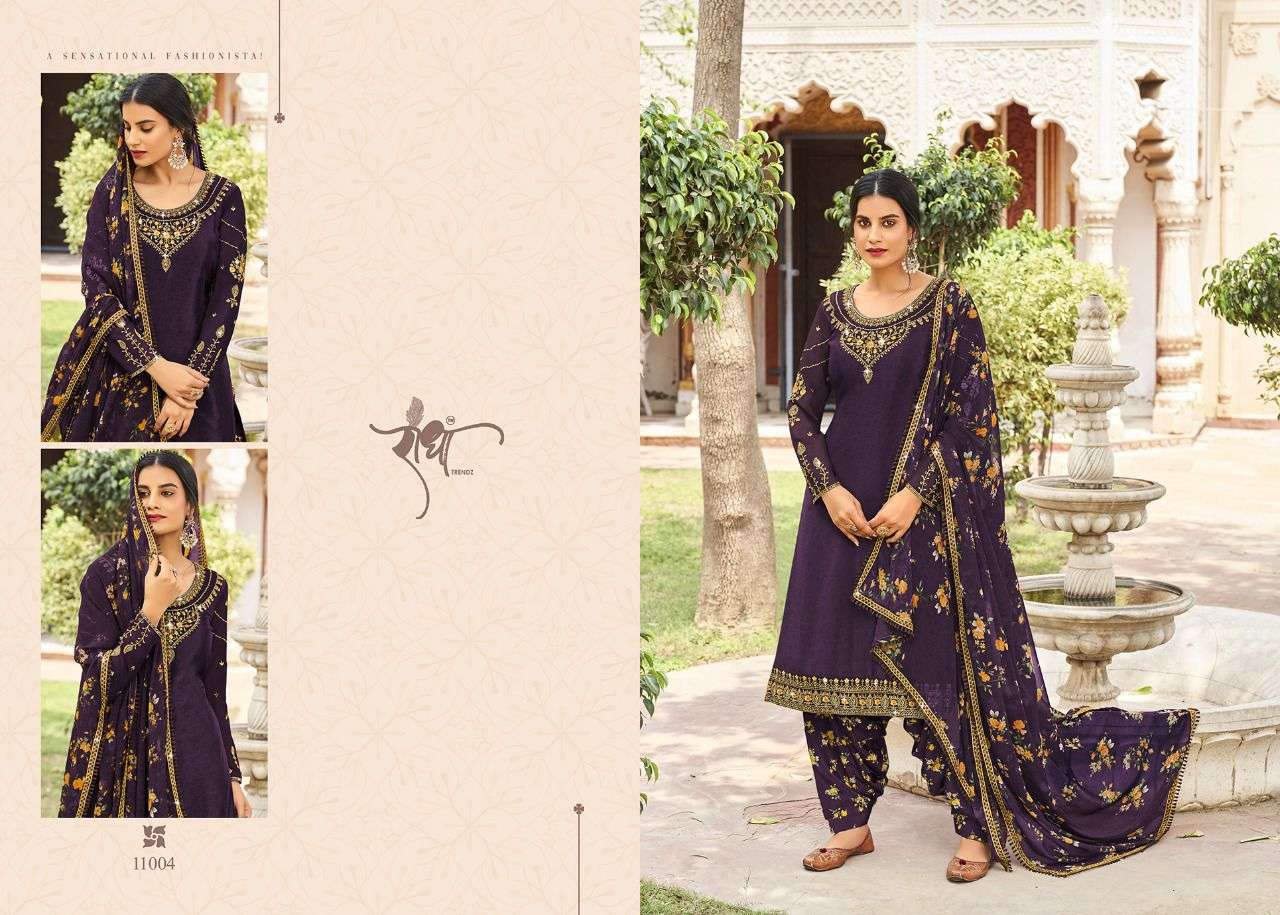 Cherry Silk Vol-1 By Radha Trendz 11001 To 11005 Series Beautiful Sharara Suits Colorful Stylish Fancy Casual Wear & Ethnic Wear Crepe Embroidered Dresses At Wholesale Price