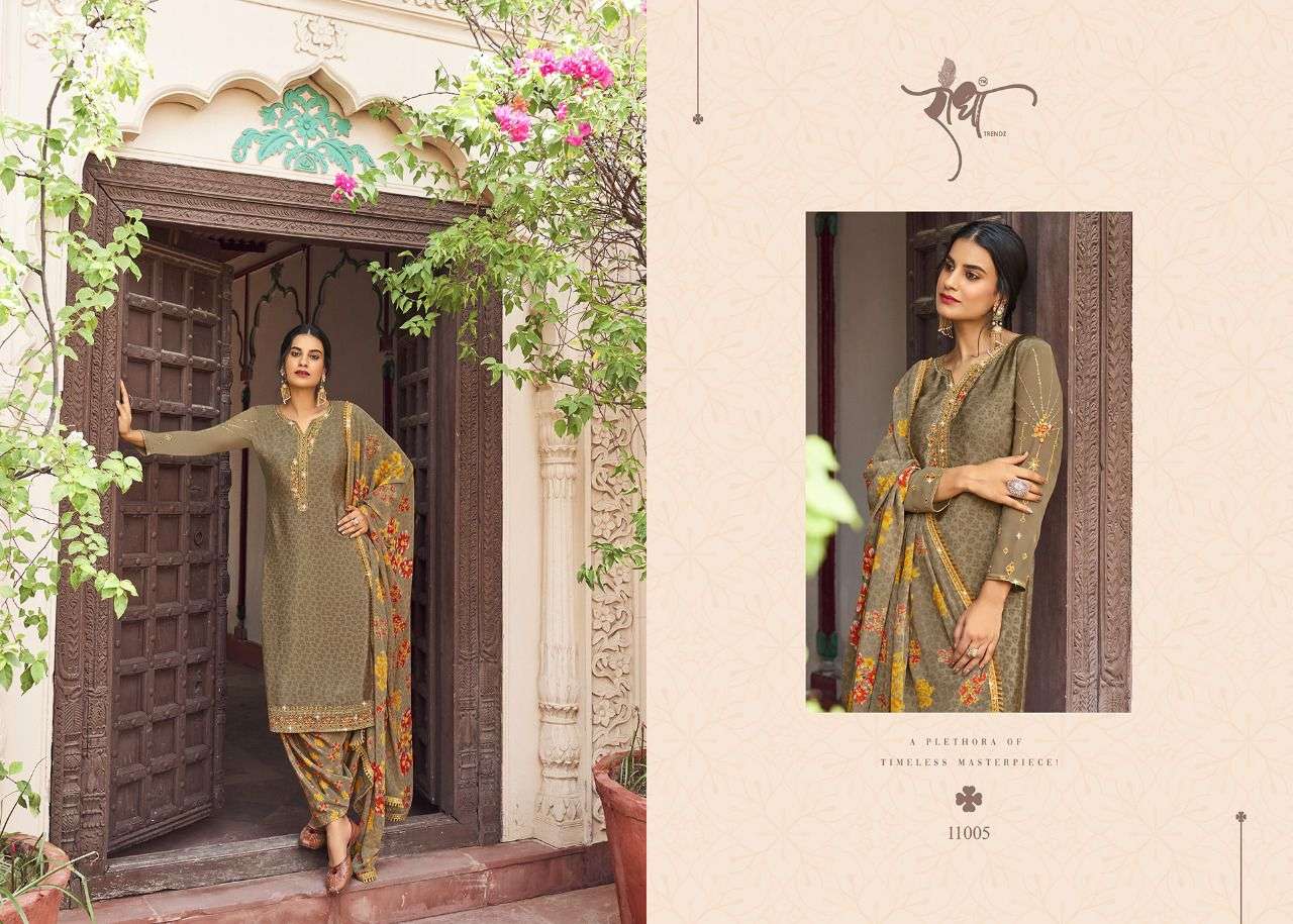 Cherry Silk Vol-1 By Radha Trendz 11001 To 11005 Series Beautiful Sharara Suits Colorful Stylish Fancy Casual Wear & Ethnic Wear Crepe Embroidered Dresses At Wholesale Price