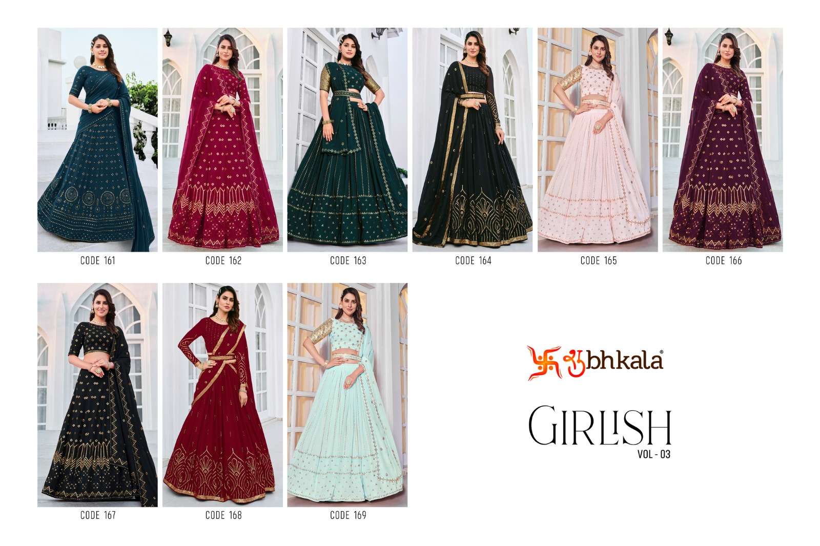 Girlish Vol-3 By Shubhkala 161 To 169 Series Designer Beautiful Navratri Collection Occasional Wear & Party Wear Georgette Lehengas At Wholesale Price