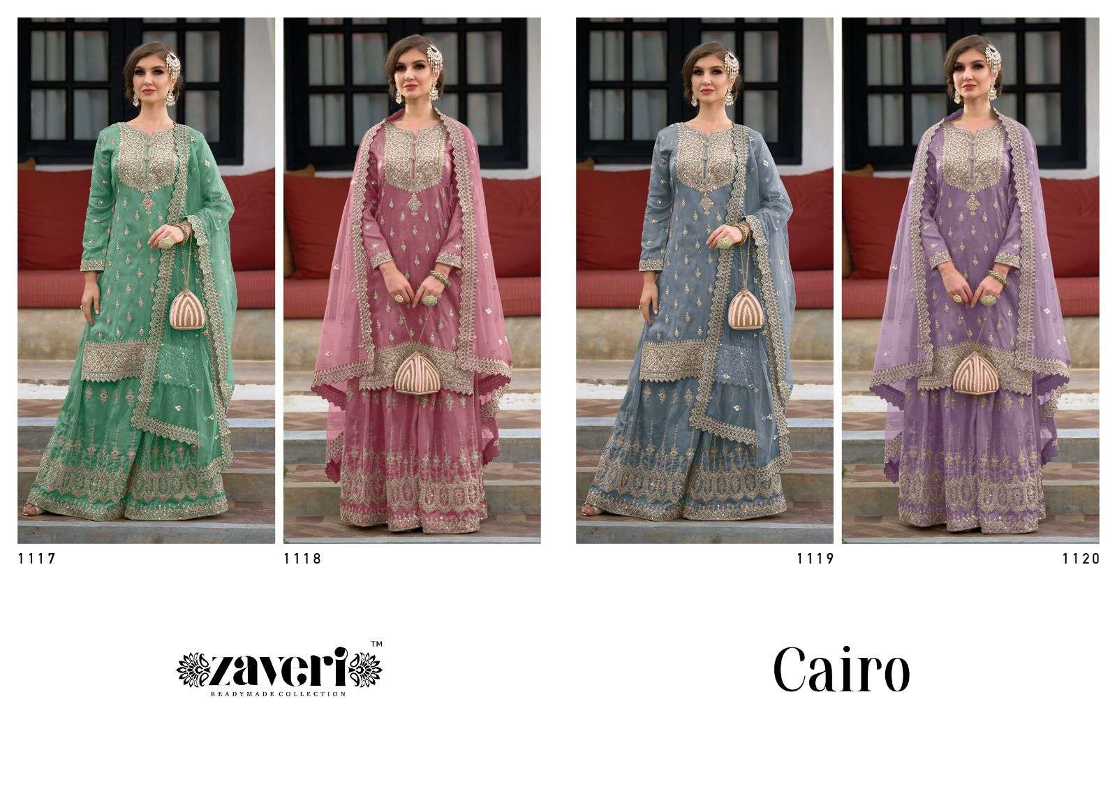 Cairo By Zaveri 1117 To 1120 Series Beautiful Colorful Stylish Fancy Casual Wear & Ethnic Wear & Ready To Wear Heavy Silk Embroidered Dresses At Wholesale Price