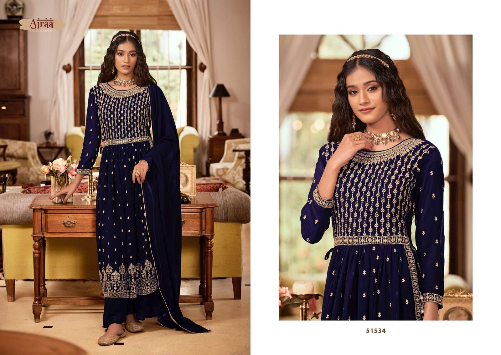 Hiva Vol-5 By Ajraa 51231 To 51234 Series Beautiful Colorful Stylish Fancy Casual Wear & Ethnic Wear & Ready To Wear Georgette Embroidered Dresses At Wholesale Price