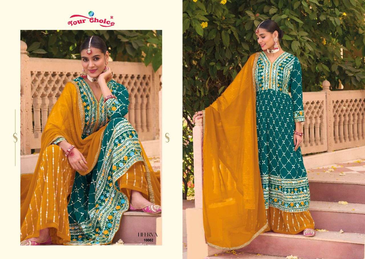 Heerva By Your Choice 10001 To 10004 Series Beautiful Sharara Suits Stylish Fancy Colorful Party Wear & Occasional Wear Georgette Embroidered Dresses At Wholesale Price