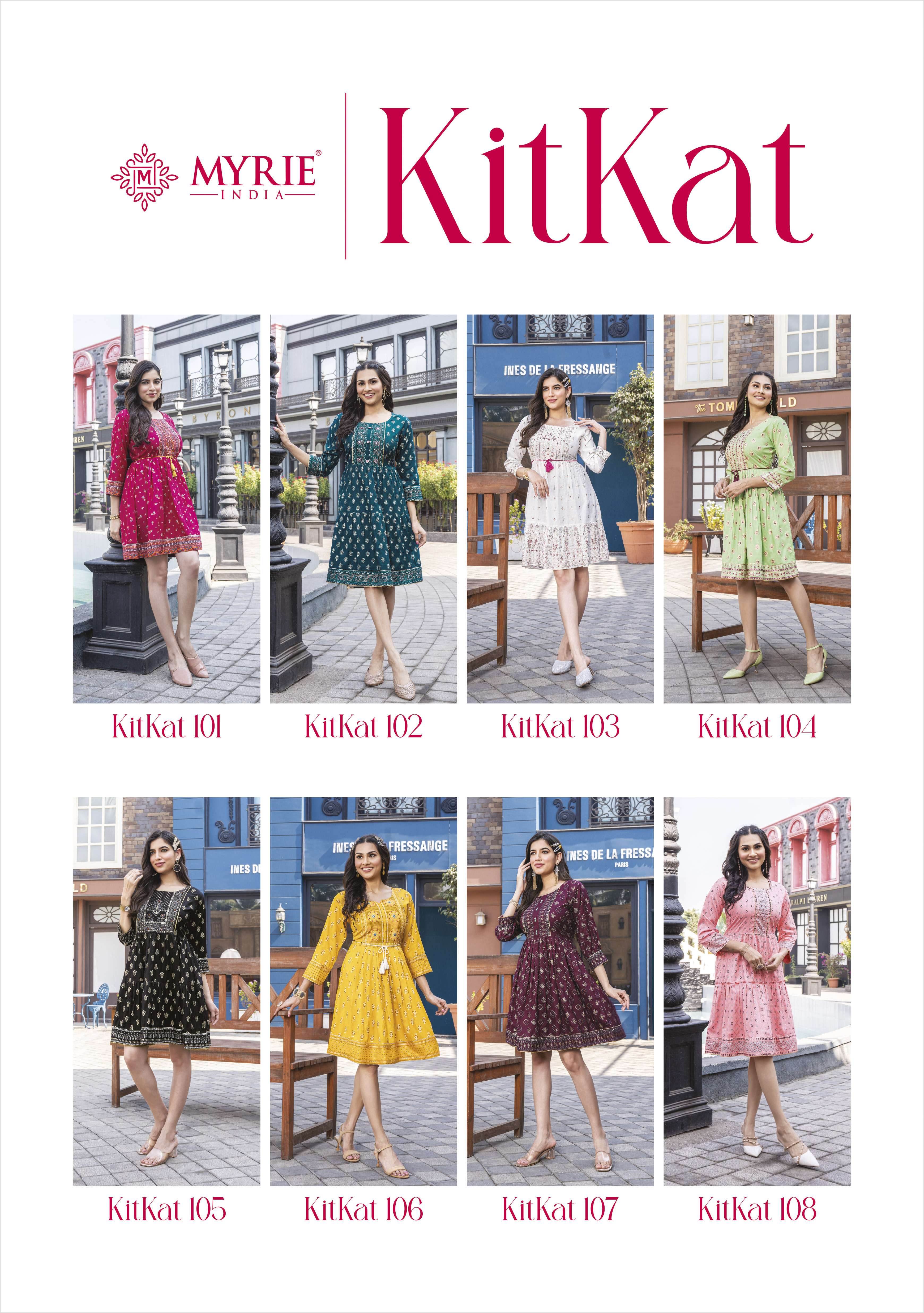 Kitkat By Myrie 101 To 108 Series Beautiful Stylish Fancy Colorful Casual Wear & Ethnic Wear Heavy Rayon Print Kurtis At Wholesale Price
