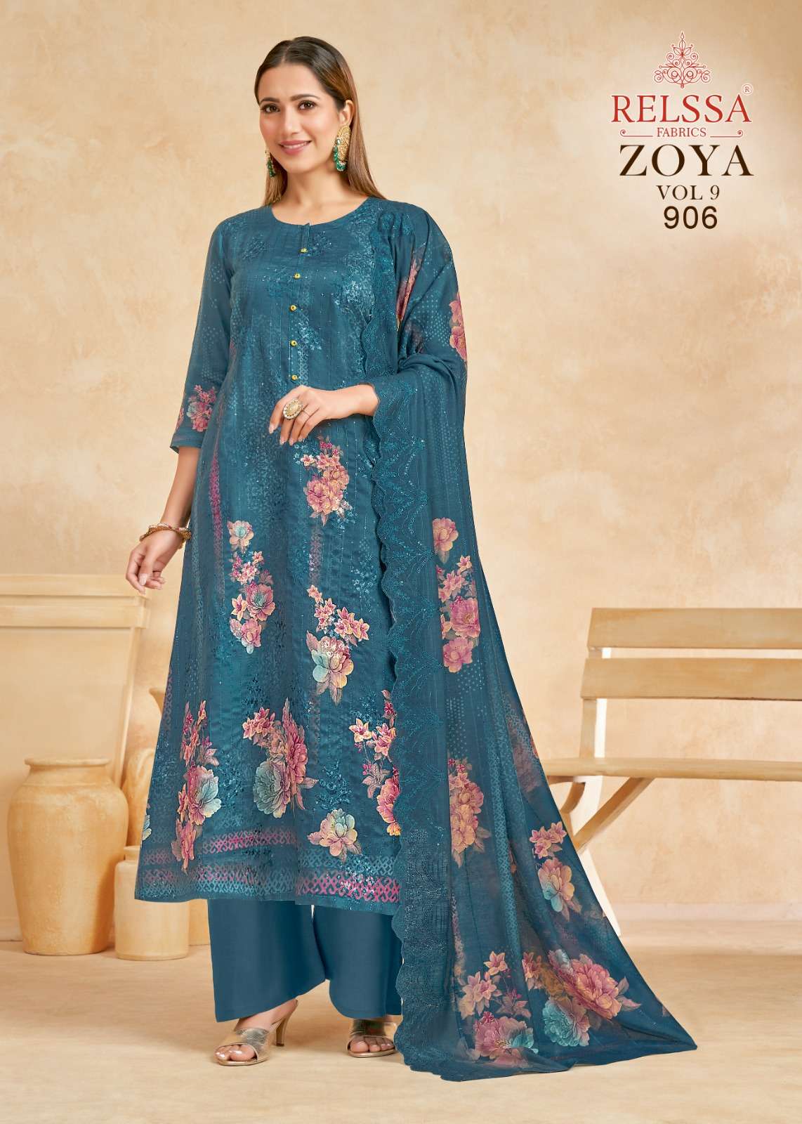 Zoya Vol-9 By Relssa Fabrics 901 To 906 Series Designer Festive Suits Collection Beautiful Stylish Colorful Fancy Party Wear & Occasional Wear Satin Cotton Dresses At Wholesale Price