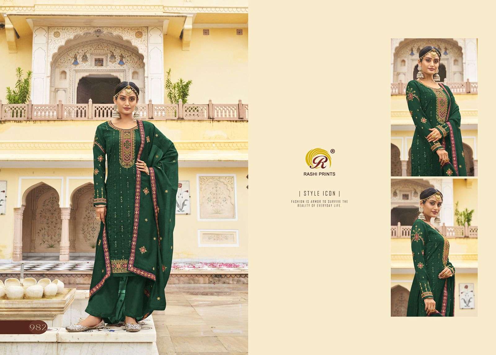 Nazakat By Rashi Prints 981 To 986 Series Beautiful Suits Colorful Stylish Fancy Casual Wear & Ethnic Wear Pure Vichitra Embroidered Dresses At Wholesale Price