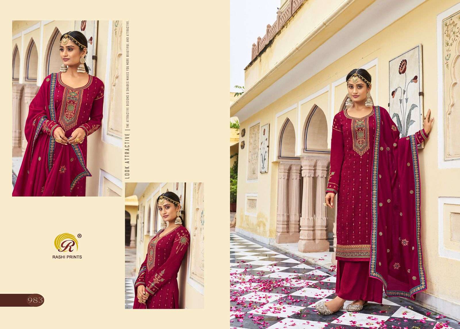 Nazakat By Rashi Prints 981 To 986 Series Beautiful Suits Colorful Stylish Fancy Casual Wear & Ethnic Wear Pure Vichitra Embroidered Dresses At Wholesale Price