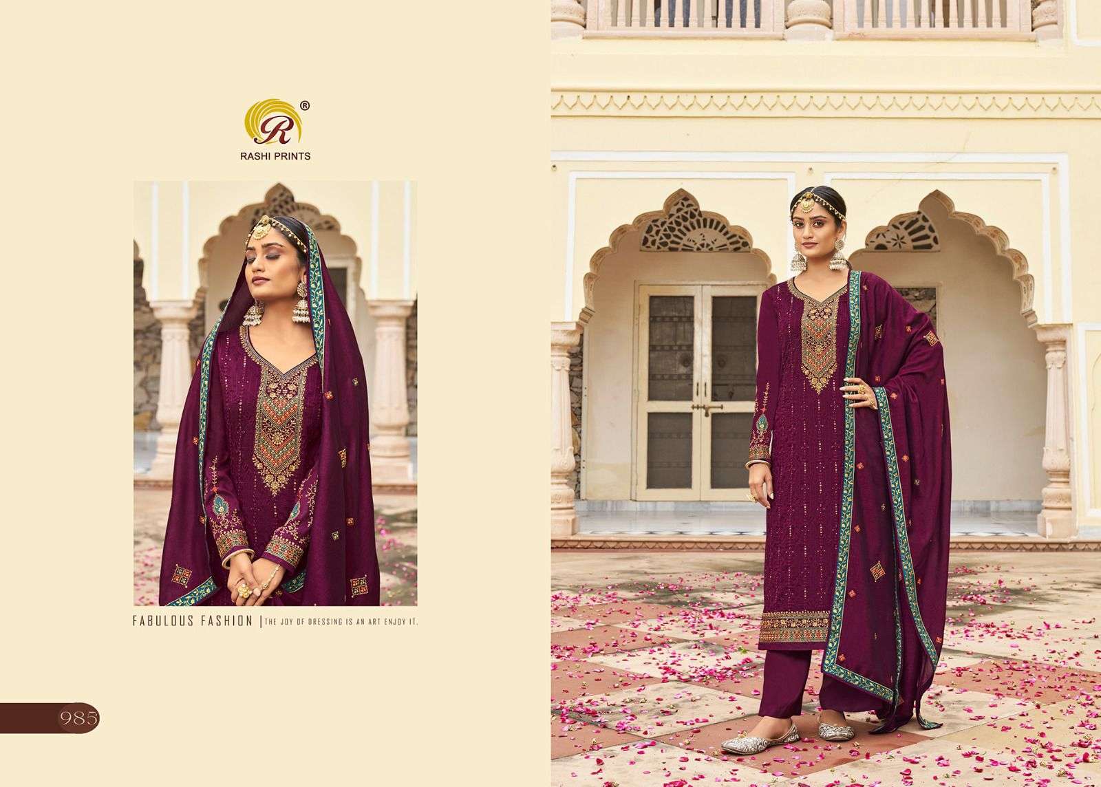 Nazakat By Rashi Prints 981 To 986 Series Beautiful Suits Colorful Stylish Fancy Casual Wear & Ethnic Wear Pure Vichitra Embroidered Dresses At Wholesale Price