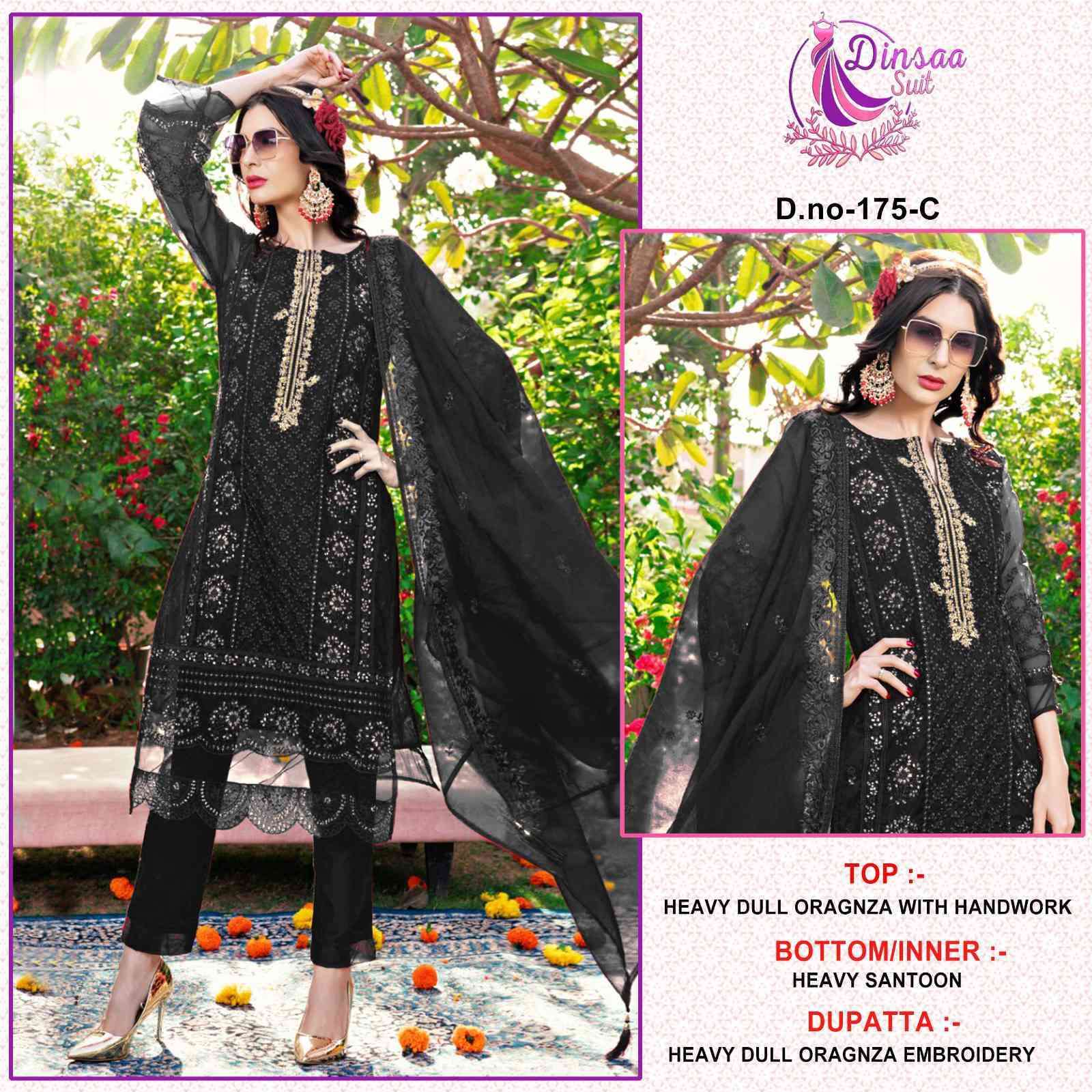 Dinsaa Hit Design 175 Colours By Dinsaa Suits 175-A To 175-D Series Beautiful Stylish Pakistani Suits Fancy Colorful Casual Wear & Ethnic Wear & Ready To Wear Heavy Organza Embroidery Dresses At Wholesale Price