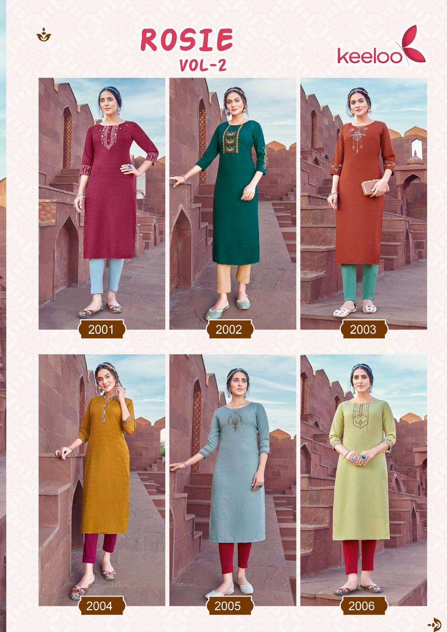 Rosie Vol-2 By Keeloo 2001 To 2006 Series Designer Stylish Fancy Colorful Beautiful Party Wear & Ethnic Wear Collection Viscose Dobby Kurtis At Wholesale Price