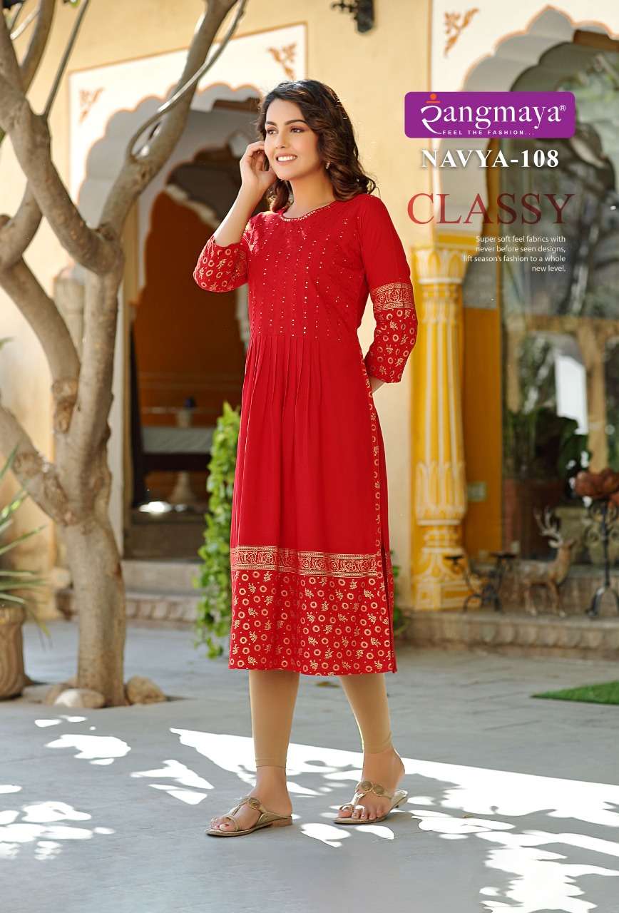 Navya By Rangmaya 101 To 108 Series Designer Stylish Fancy Colorful Beautiful Party Wear & Ethnic Wear Collection Rayon Print Kurtis At Wholesale Price