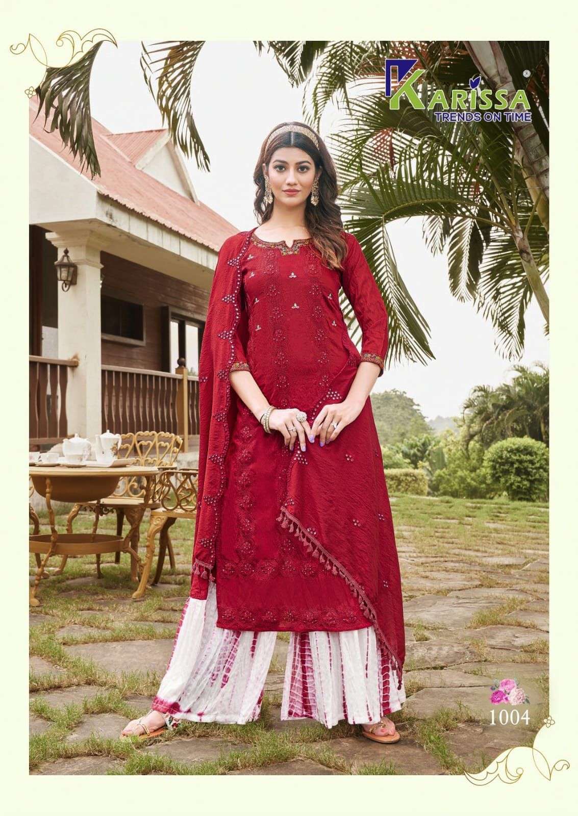 Shagun By Karissa 1001 To 1006 Series Sharara Suits Beautiful Fancy Colorful Stylish Party Wear & Occasional Wear Premium Visocse Silk Dresses At Wholesale Price