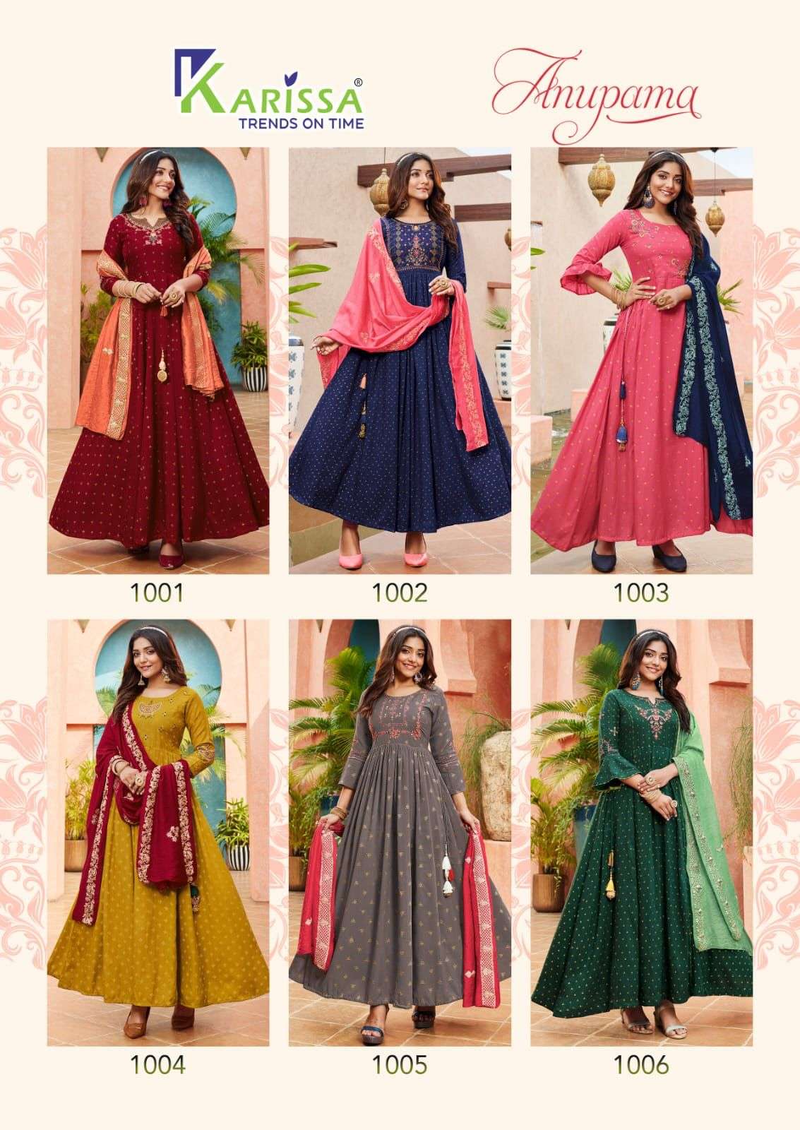 Anupama By Karissa 1001 To 1006 Series Beautiful Stylish Fancy Colorful Casual Wear & Ethnic Wear Muslin Silk Gowns With Dupatta At Wholesale Price