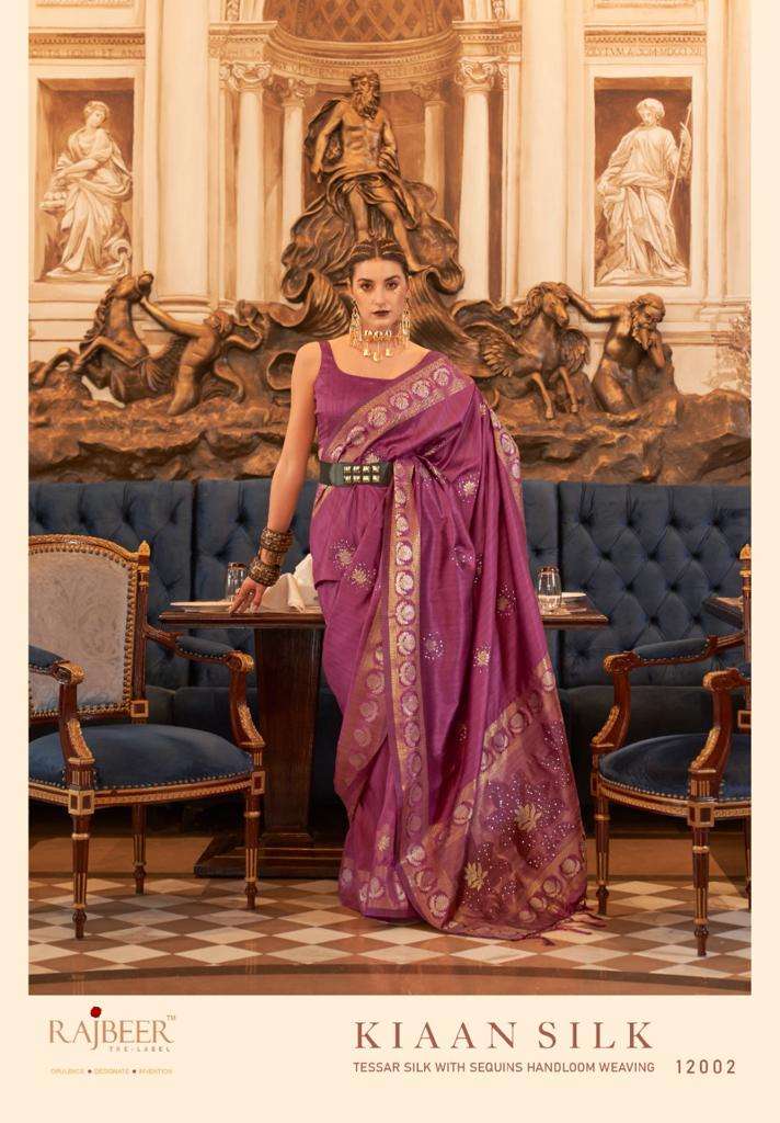 Kiaan Silk By Rajbeer 12001 To 12006 Series Indian Traditional Wear Collection Beautiful Stylish Fancy Colorful Party Wear & Occasional Wear Tussar Silk Sarees At Wholesale Price