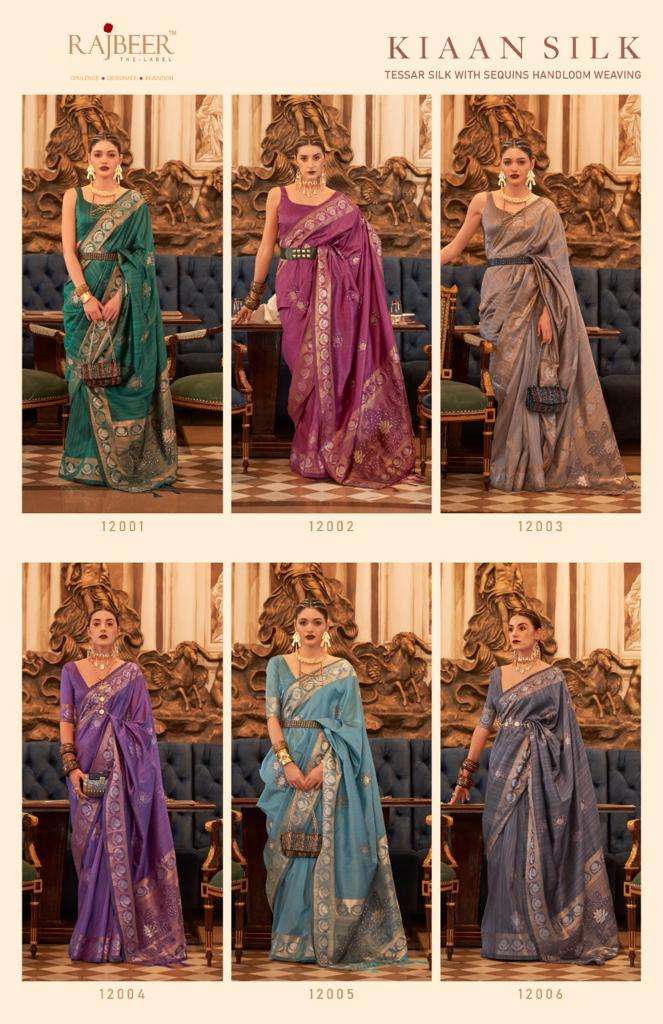 Kiaan Silk By Rajbeer 12001 To 12006 Series Indian Traditional Wear Collection Beautiful Stylish Fancy Colorful Party Wear & Occasional Wear Tussar Silk Sarees At Wholesale Price