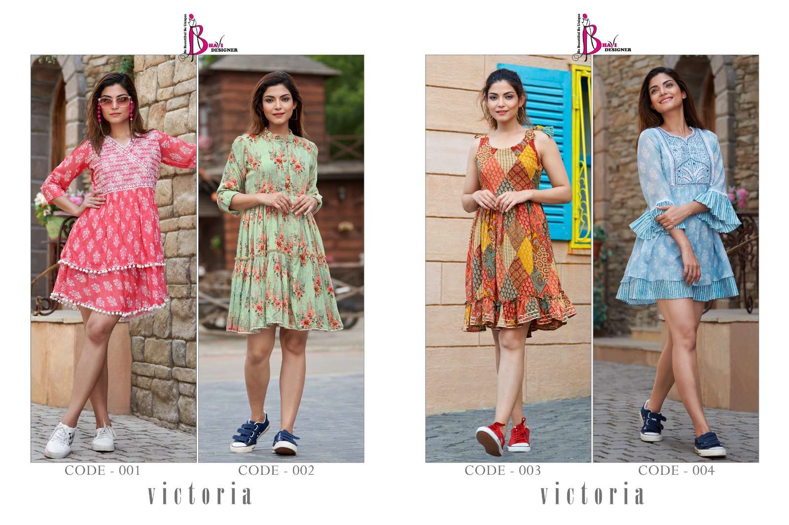 Victoria By Bhavi Designer 001 To 004 Series Beautiful Stylish Fancy Colorful Casual Wear & Ethnic Wear Cotton/Rayon Tops At Wholesale Price