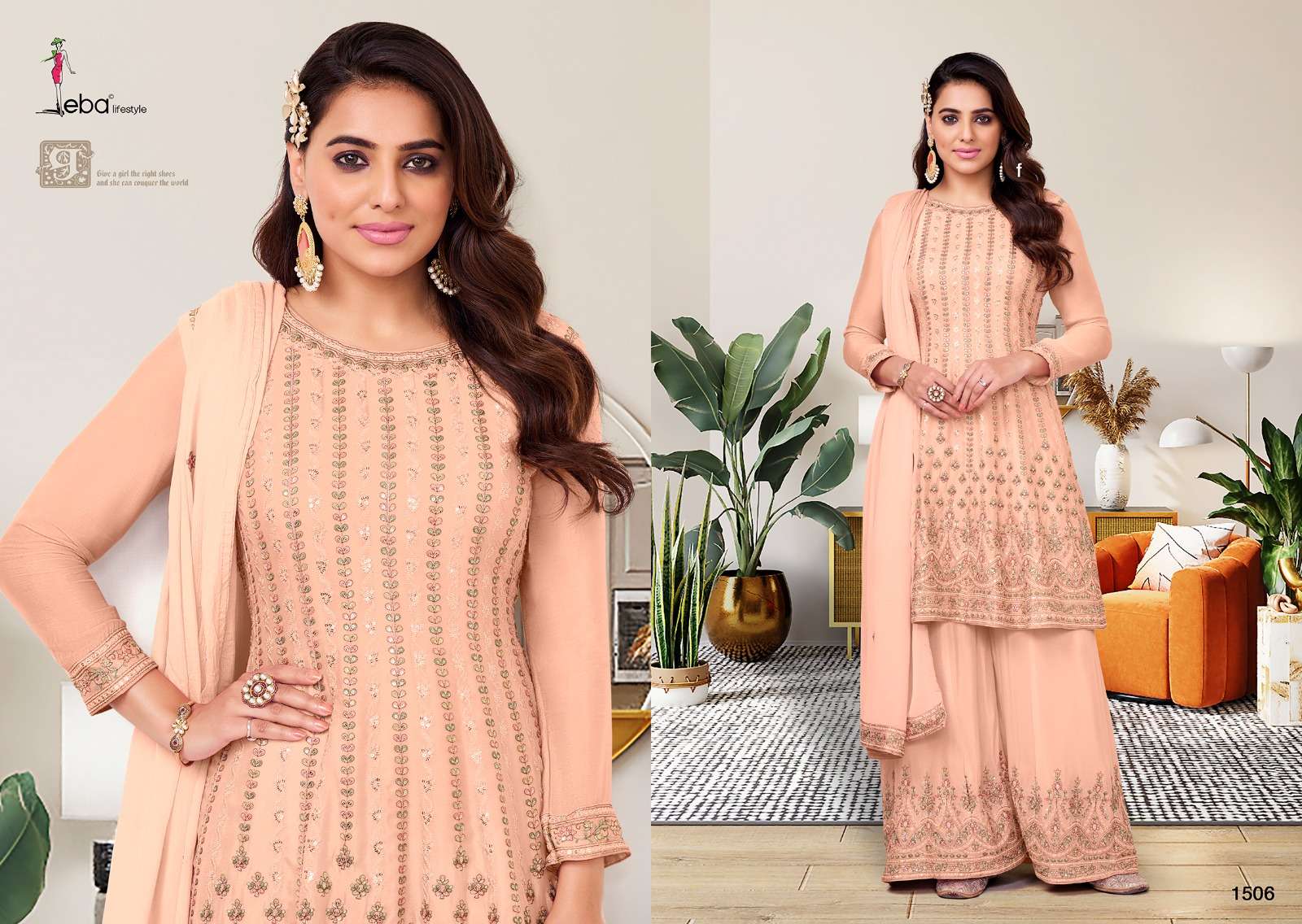 Aleena By Eba Lifestyle 1503 To 1506 Series Designer Sharara Suits Stylish Fancy Colorful Beautiful Party Wear & Ethnic Wear Collection Heavy Chinnon Embroidery Dresses At Wholesale Price