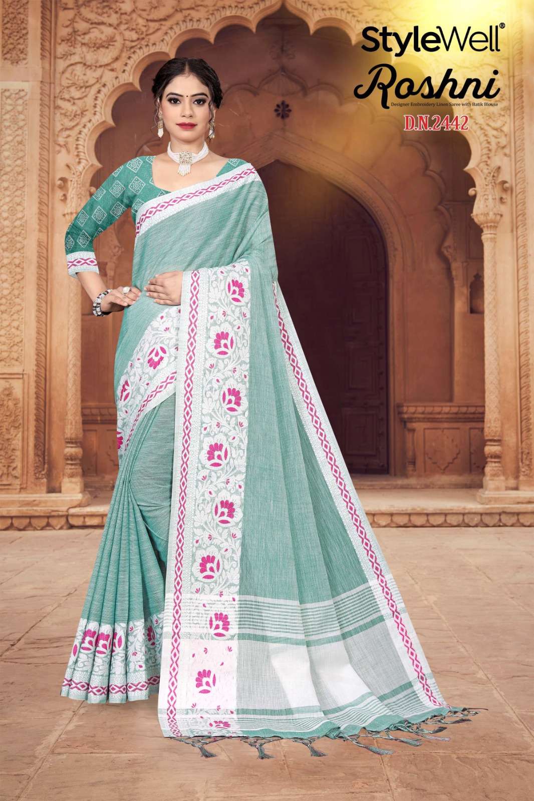 Roshni By Stylewell 2441 To 2447 Series Indian Traditional Wear Collection Beautiful Stylish Fancy Colorful Party Wear & Occasional Wear Linen Sarees At Wholesale Price