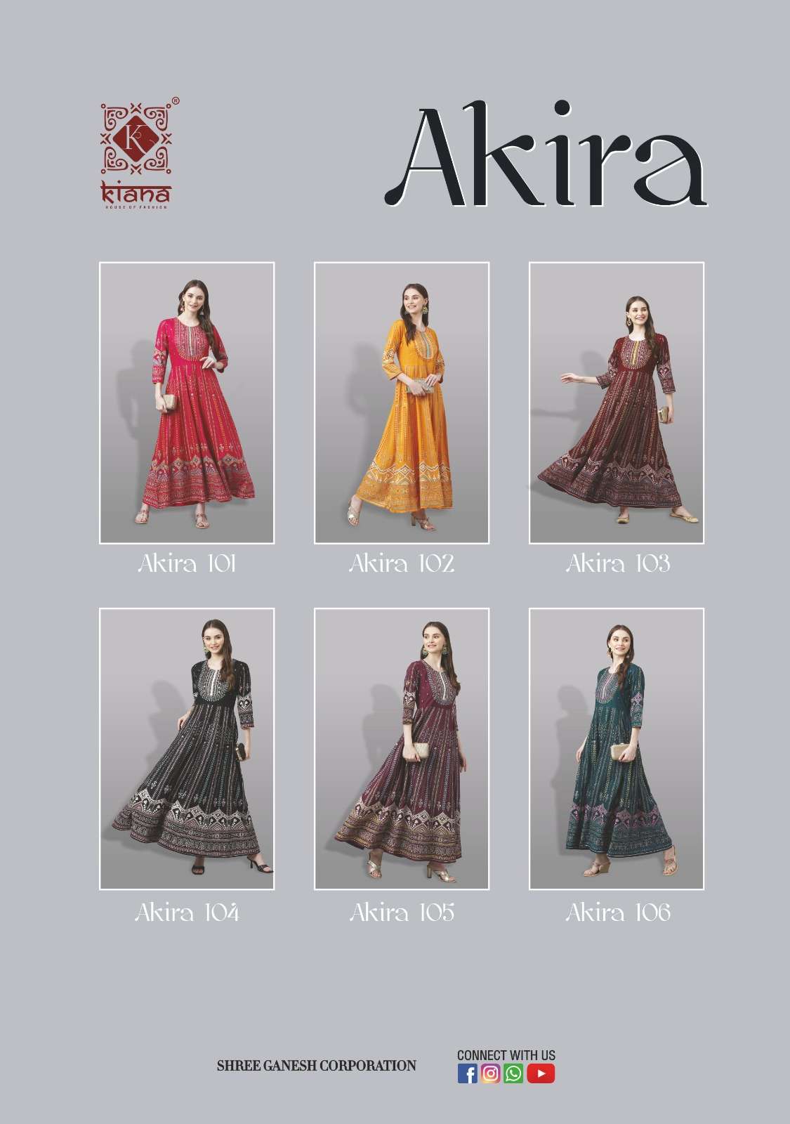 Akira By Kiana 101 To 106 Series Beautiful Stylish Fancy Colorful Casual Wear & Ethnic Wear Rayon Print Gowns At Wholesale Price