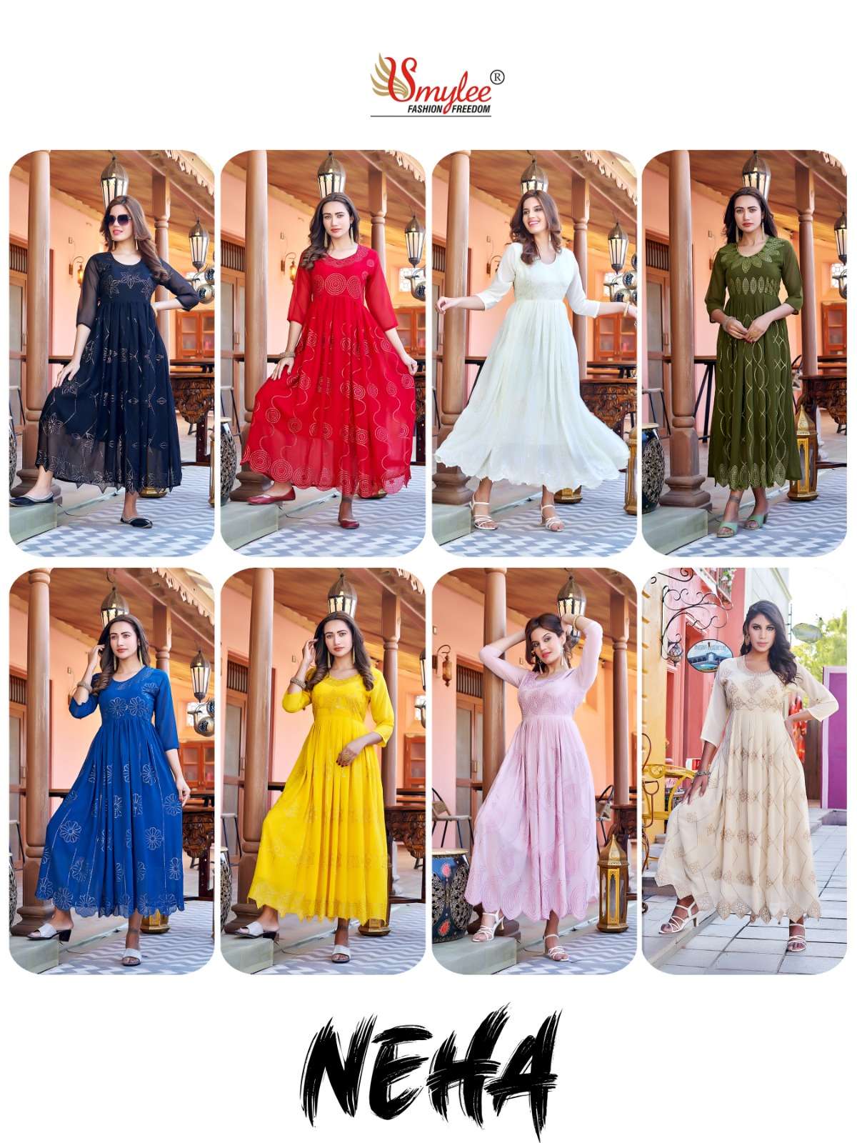 Neha By Smylee 01 To 08 Series Beautiful Stylish Fancy Colorful Casual Wear & Ethnic Wear Heavy Georgette Gowns At Wholesale Price