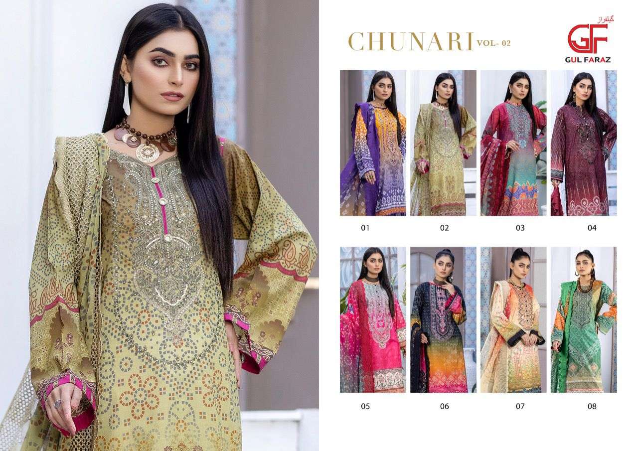 Chunari Vol-2 By Gul Faraz 01 To 08 Series Pakistani Suits Beautiful Fancy Colorful Stylish Party Wear & Occasional Wear Pure Jaam Print With Work Dresses At Wholesale Price