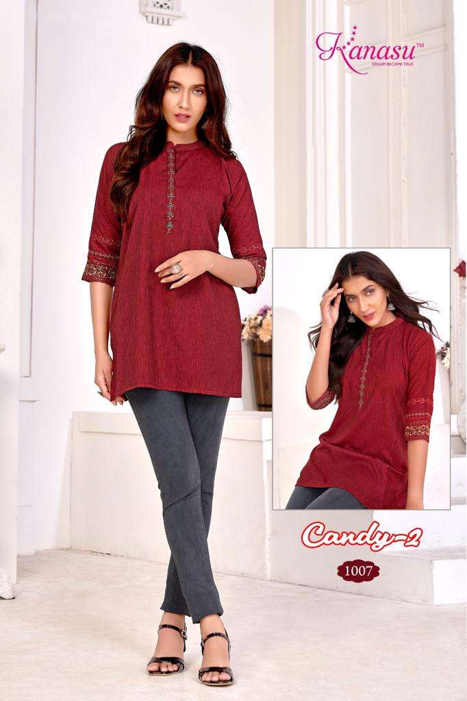Candy Vol-2 By Kanasu 1001 To 1008 Series Beautiful Stylish Fancy Colorful Casual Wear & Ethnic Wear Heavy Rayon Tops At Wholesale Price