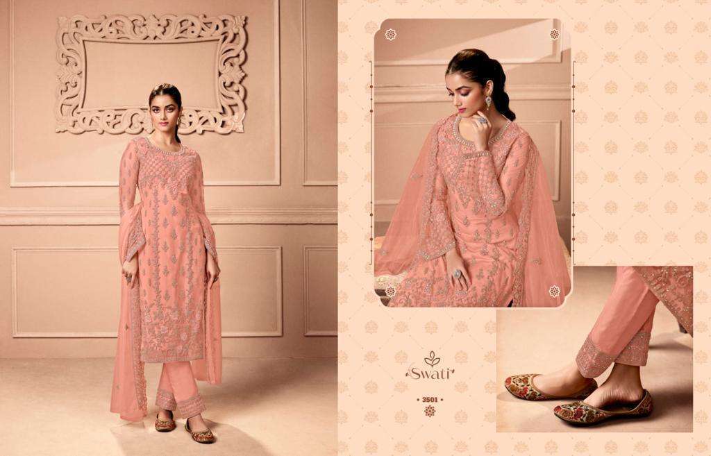 Swati 3501 Series By Swagat 3501 To 3506 Series Beautiful Stylish Suits Fancy Colorful Casual Wear & Ethnic Wear & Ready To Wear Net Dresses At Wholesale Price