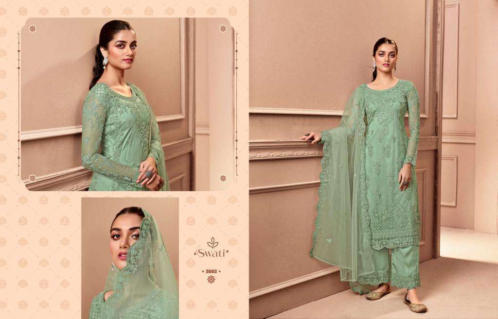 Swati 3501 Series By Swagat 3501 To 3506 Series Beautiful Stylish Suits Fancy Colorful Casual Wear & Ethnic Wear & Ready To Wear Net Dresses At Wholesale Price