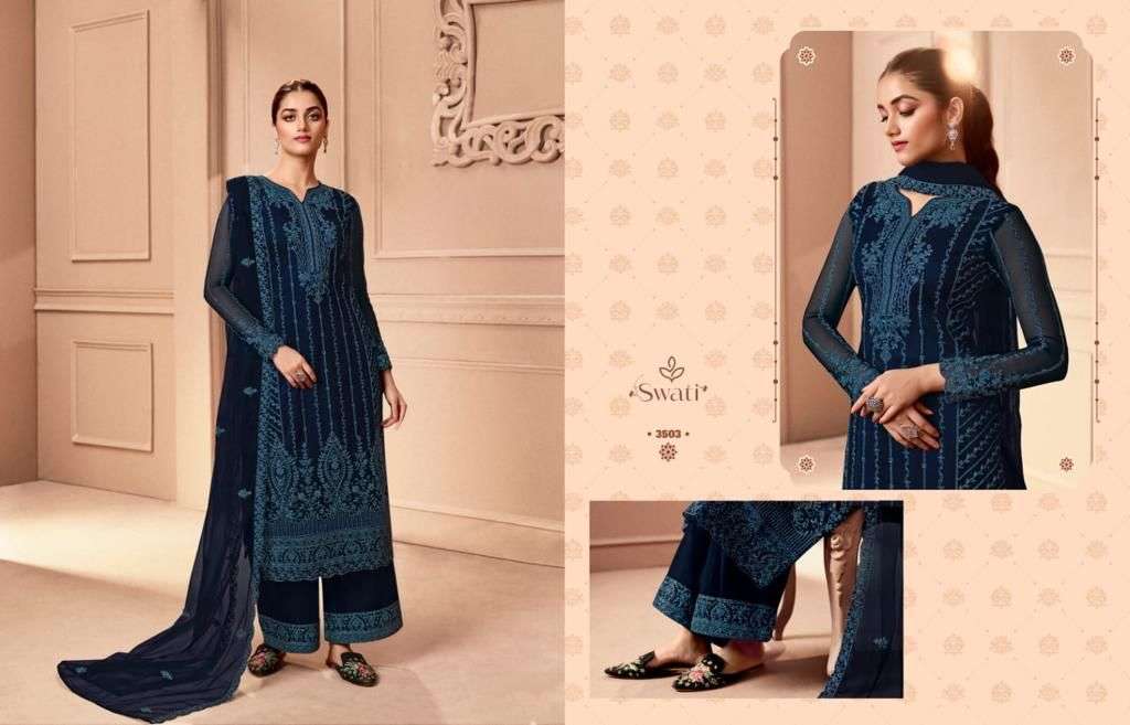 Swati 3501 Series By Swagat 3501 To 3506 Series Beautiful Stylish Suits Fancy Colorful Casual Wear & Ethnic Wear & Ready To Wear Net Dresses At Wholesale Price