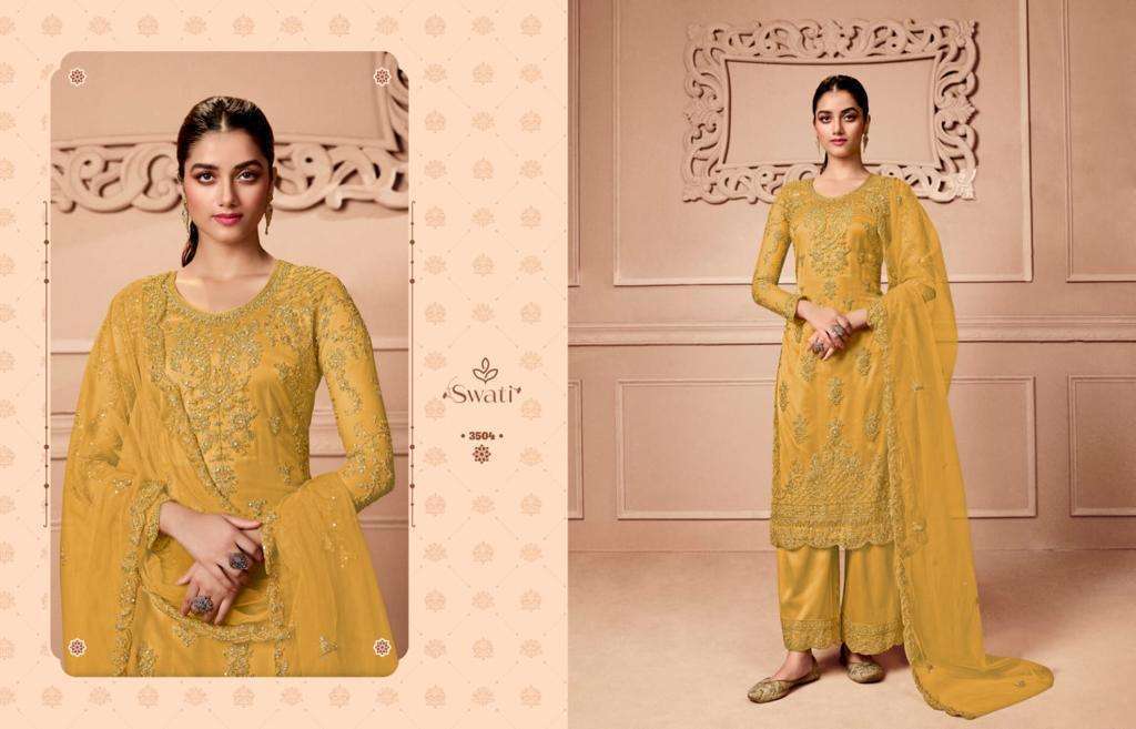 Swati 3501 Series By Swagat 3501 To 3506 Series Beautiful Stylish Suits Fancy Colorful Casual Wear & Ethnic Wear & Ready To Wear Net Dresses At Wholesale Price