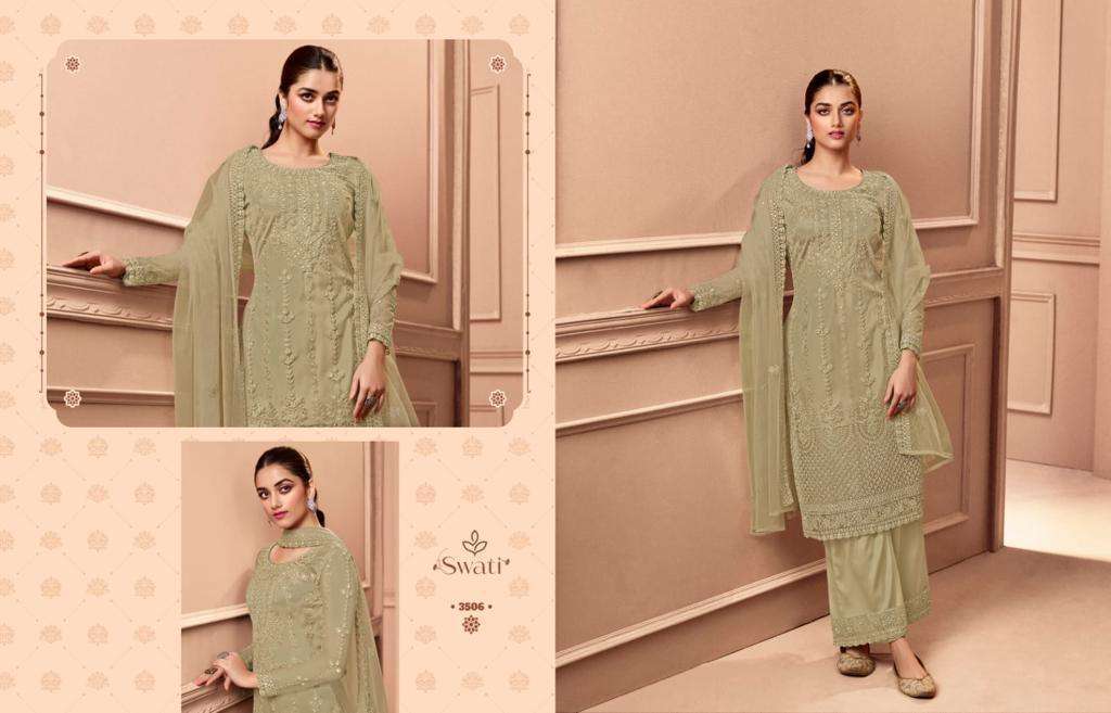 Swati 3501 Series By Swagat 3501 To 3506 Series Beautiful Stylish Suits Fancy Colorful Casual Wear & Ethnic Wear & Ready To Wear Net Dresses At Wholesale Price