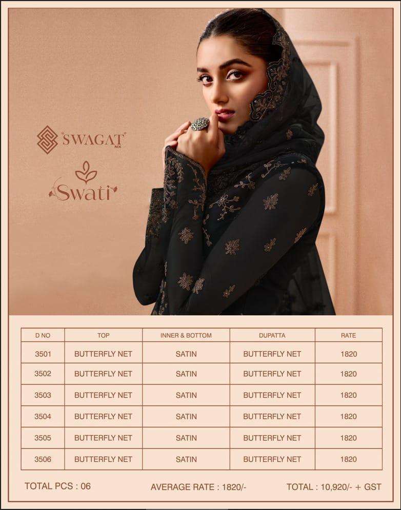 Swati 3501 Series By Swagat 3501 To 3506 Series Beautiful Stylish Suits Fancy Colorful Casual Wear & Ethnic Wear & Ready To Wear Net Dresses At Wholesale Price