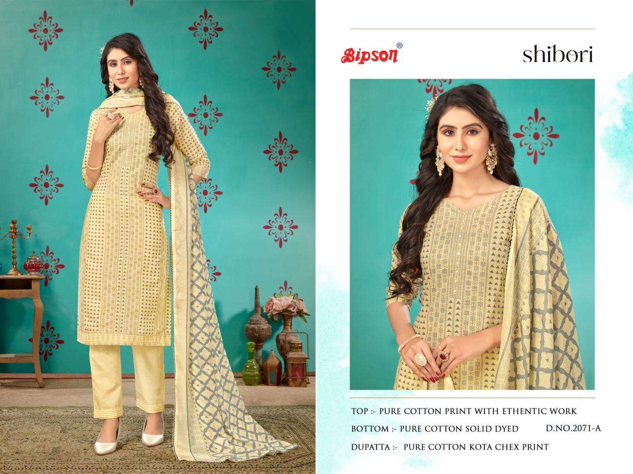 Shibori-2071 By Bipson 2071-A To 2071-D Series Beautiful Stylish Festive Suits Fancy Colorful Casual Wear & Ethnic Wear & Ready To Wear Pure Cotton Print With Embroidered Dresses At Wholesale Price