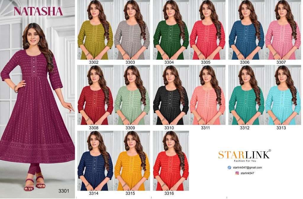 Natasha By Starlink 3301 To 3316 Series Beautiful Stylish Fancy Colorful Casual Wear & Ethnic Wear Rayon With Work Gowns At Wholesale Price