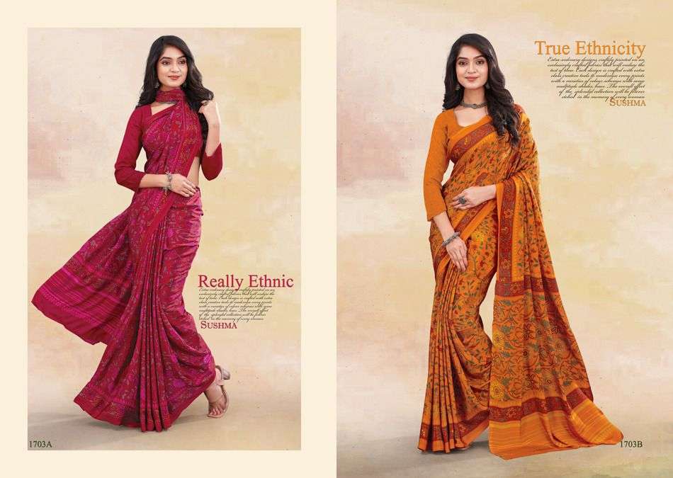 Ethnic Floral By Sushma Indian Traditional Wear Collection Beautiful Stylish Fancy Colorful Party Wear & Occasional Wear Fancy Sarees At Wholesale Price