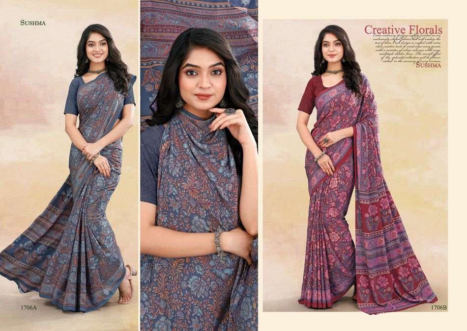 Ethnic Floral By Sushma Indian Traditional Wear Collection Beautiful Stylish Fancy Colorful Party Wear & Occasional Wear Fancy Sarees At Wholesale Price