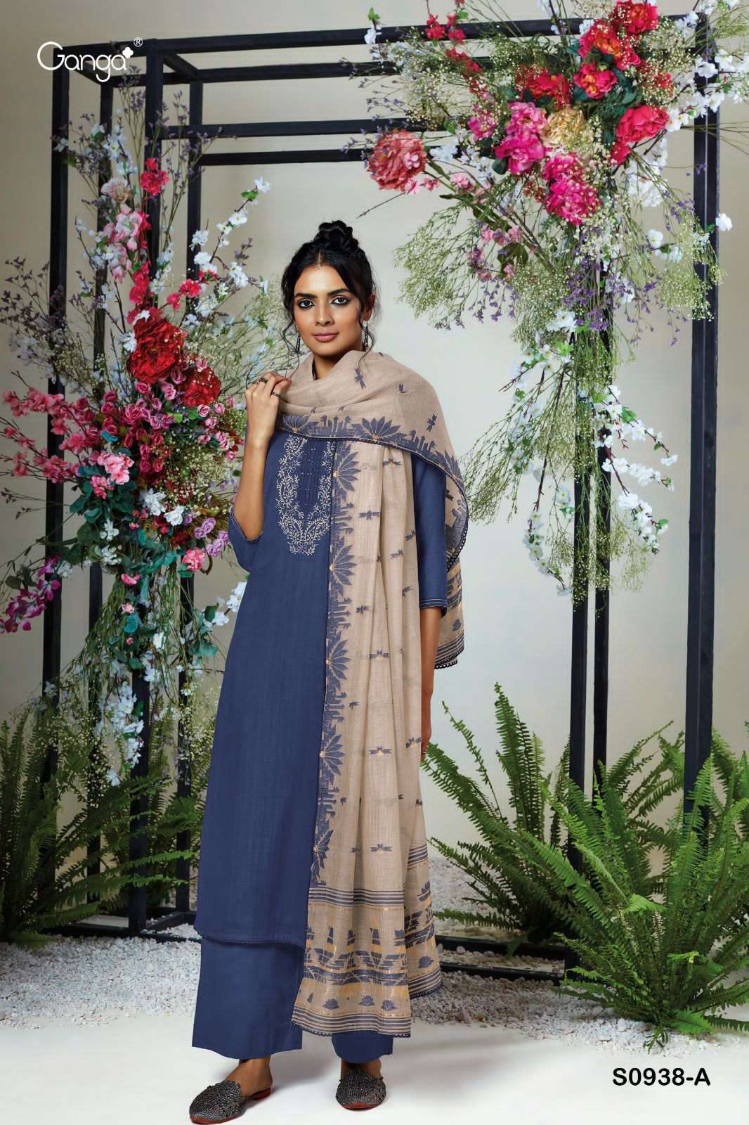 Ishana-938 By Ganga Fashion 938-A To 938-D Series Beautiful Suits Colorful Stylish Fancy Casual Wear & Ethnic Wear Pure Cotton Embroidered Dresses At Wholesale Price