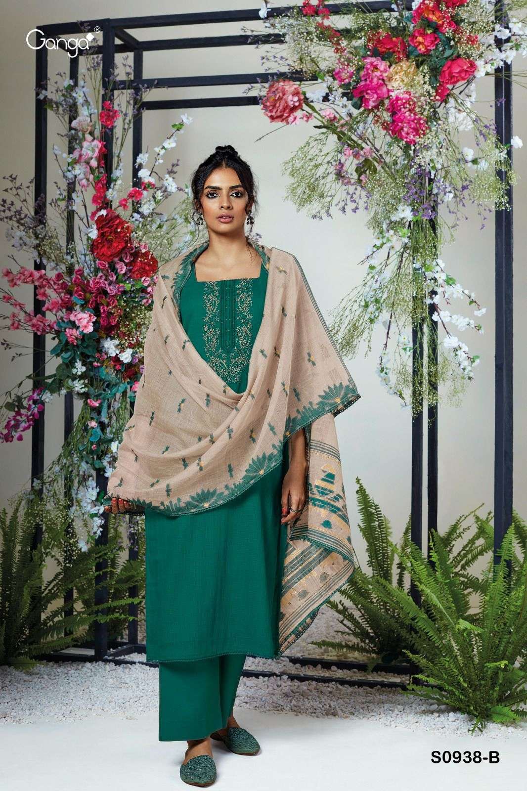 Ishana-938 By Ganga Fashion 938-A To 938-D Series Beautiful Suits Colorful Stylish Fancy Casual Wear & Ethnic Wear Pure Cotton Embroidered Dresses At Wholesale Price