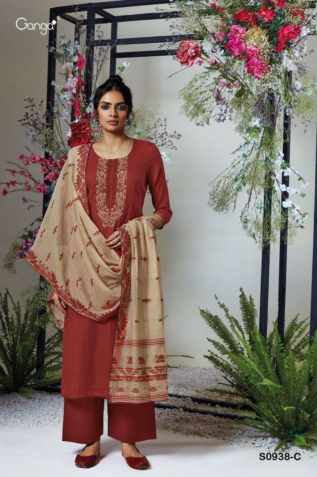 Ishana-938 By Ganga Fashion 938-A To 938-D Series Beautiful Suits Colorful Stylish Fancy Casual Wear & Ethnic Wear Pure Cotton Embroidered Dresses At Wholesale Price