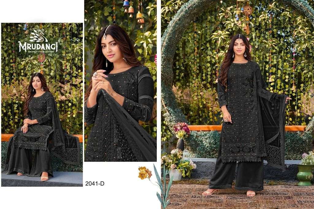 Celebration 2041 Colours By Mrudangi 2041-A To 2041-E Series Beautiful Suits Colorful Stylish Fancy Casual Wear & Ethnic Wear Heavy Faux Georgette Embroidered Dresses At Wholesale Price
