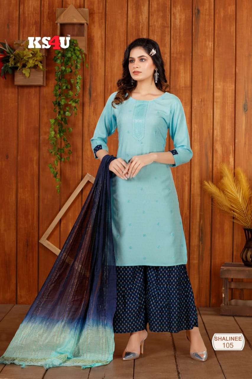 Shalinee By Ks4u 101 To 105 Series Beautiful Suits Colorful Stylish Fancy Casual Wear & Ethnic Wear Fancy Embroidered Dresses At Wholesale Price