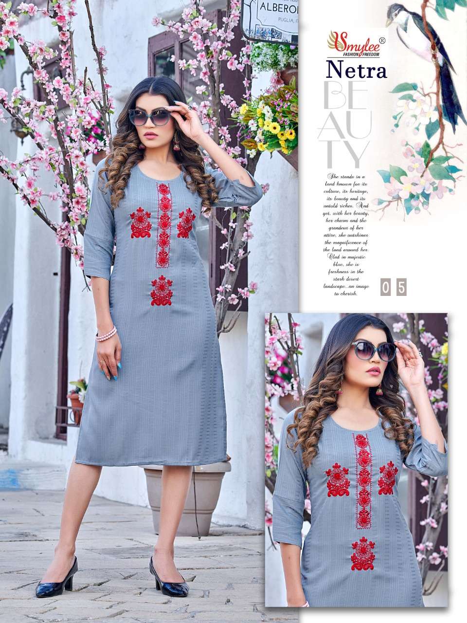 Netra By Smylee 01 To 08 Series Designer Stylish Fancy Colorful Beautiful Party Wear & Ethnic Wear Collection Rayon With Work Kurtis At Wholesale Price