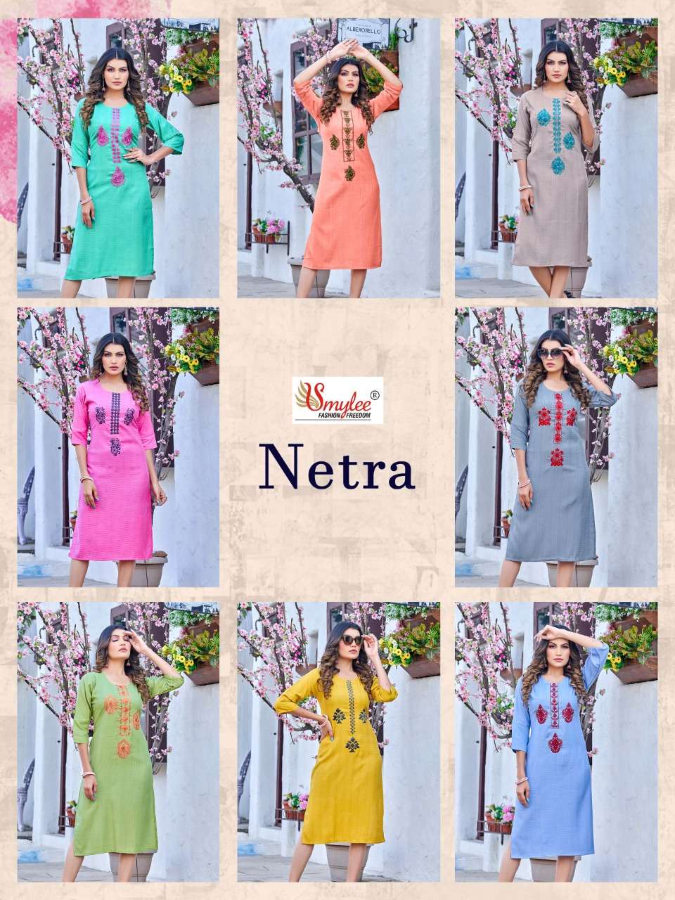Netra By Smylee 01 To 08 Series Designer Stylish Fancy Colorful Beautiful Party Wear & Ethnic Wear Collection Rayon With Work Kurtis At Wholesale Price