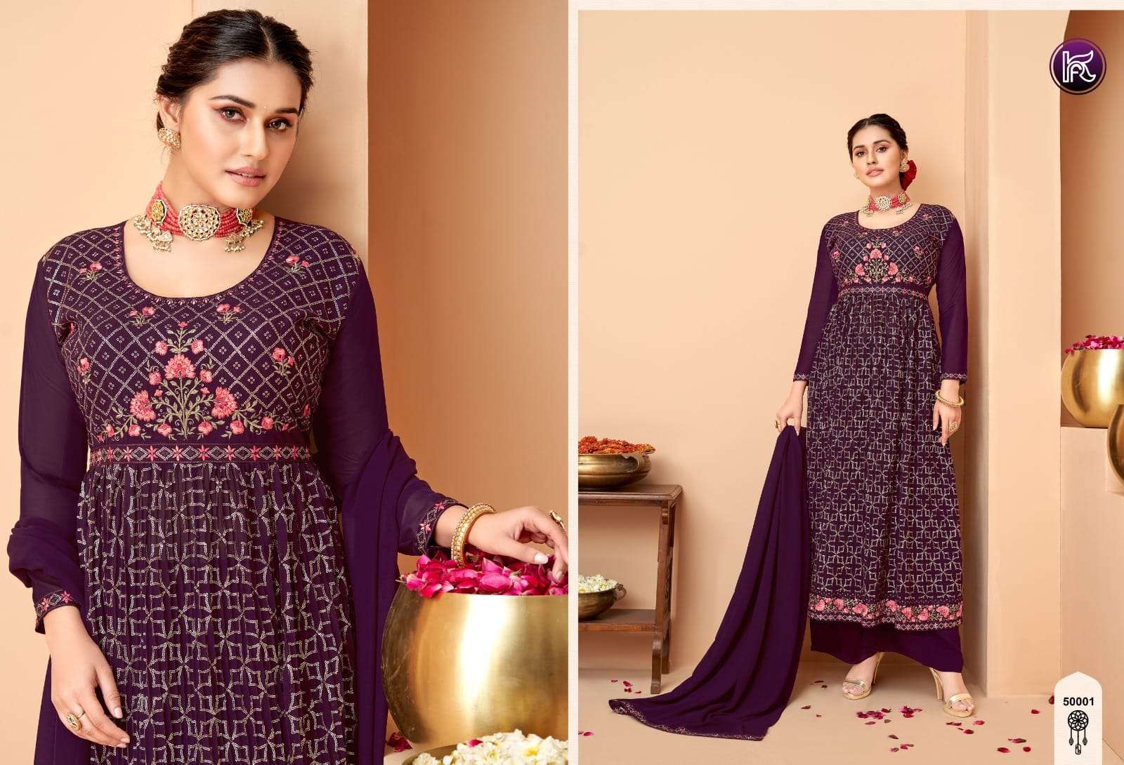 Kala Nayra By Kala Fashion 50001 To 50006 Series Beautiful Suits Colorful Stylish Fancy Casual Wear & Ethnic Wear Georgette Embroidered Dresses At Wholesale Price